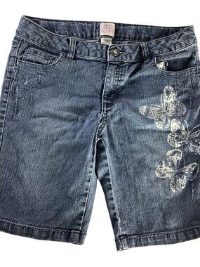 Girls Butterfly Print Denim Bermuda‎ Shorts Size 14 1/2 Elastic Waist